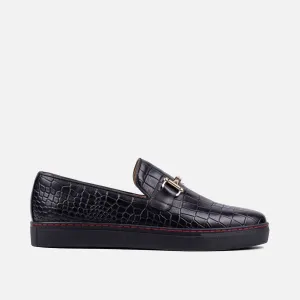 Channel Loafers Boardwalk Black Crocskin Leather Horse-Bit Sneakers