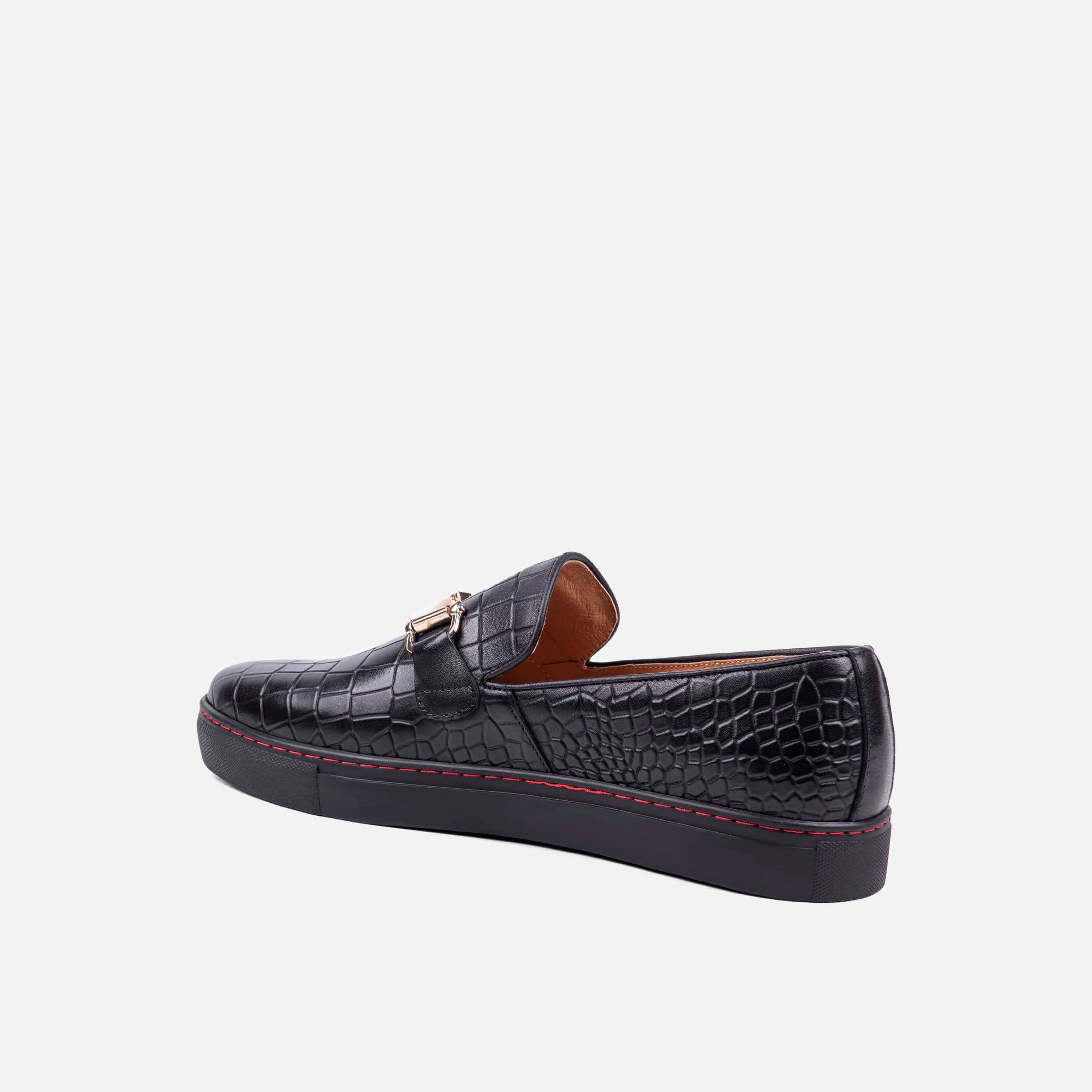 Loafers Comfort Boardwalk Black Crocskin Leather Horse-Bit Sneakers