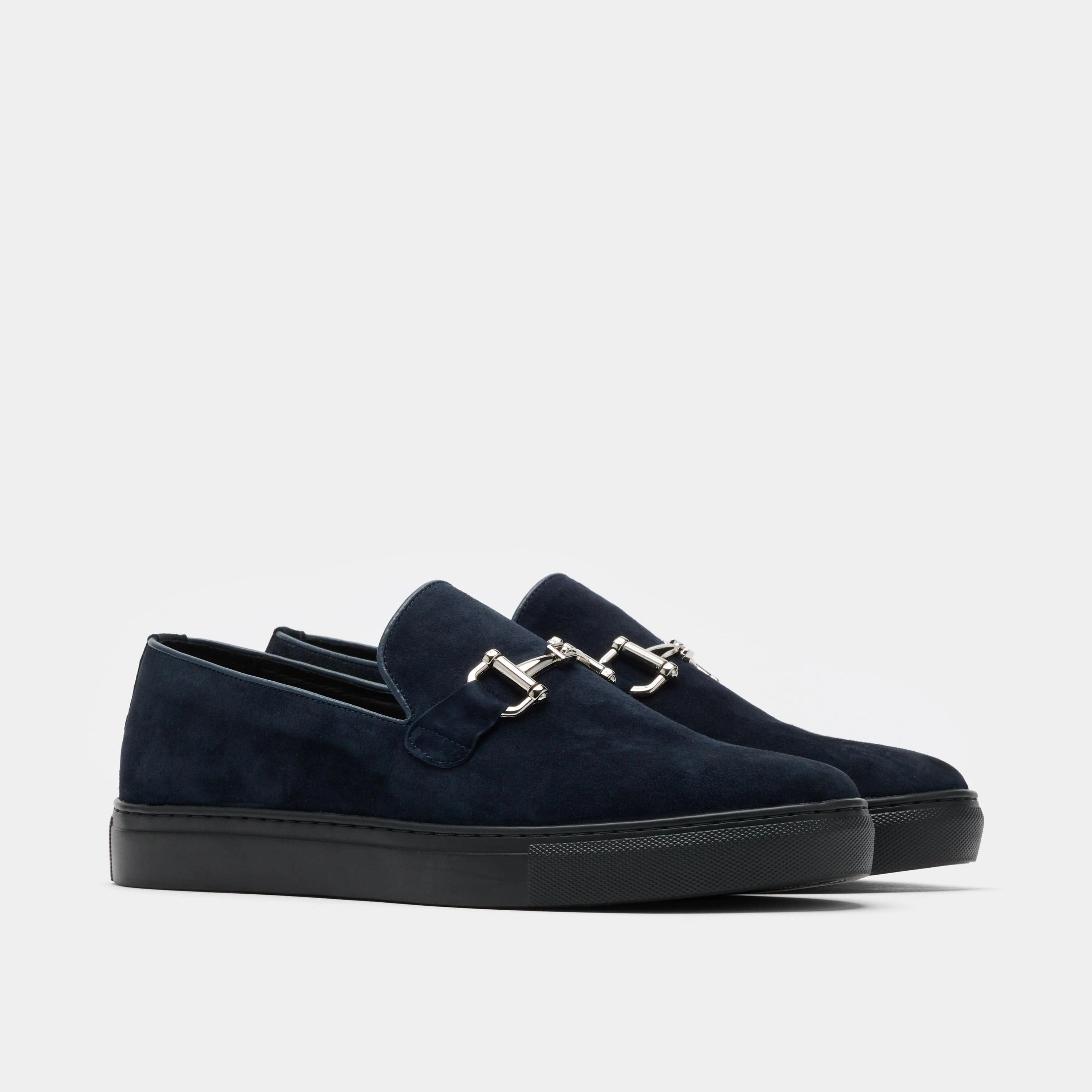 Boardwalk Navy Suede Horse-Bit Sneakers Best Dress Shoes For Extra Wide Feet