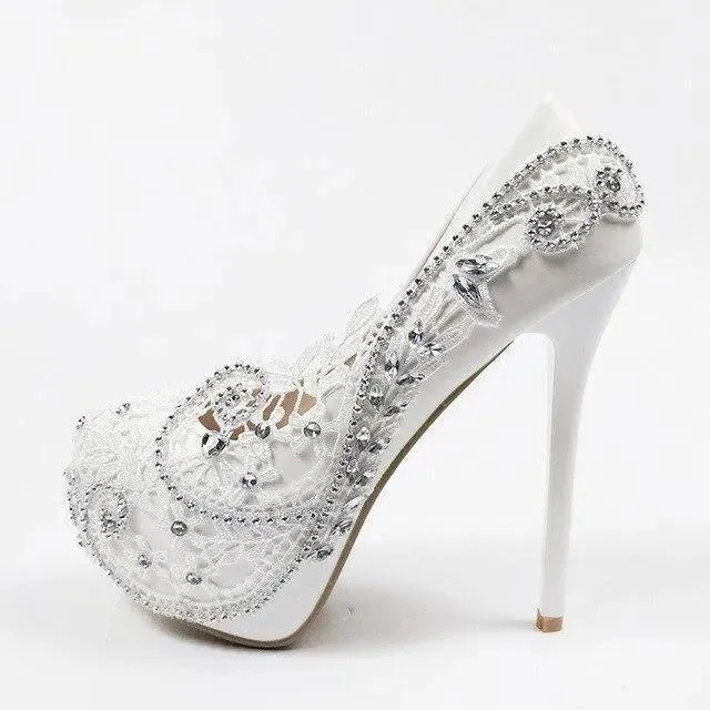 Crystal Floral Wedding Pumps Shoes High Heel Toms