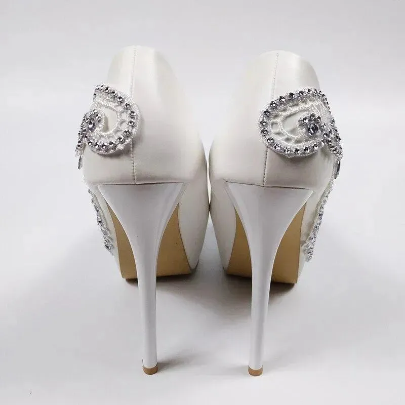 Crystal Floral Wedding Pumps Shoes High Heels With Bottoms
