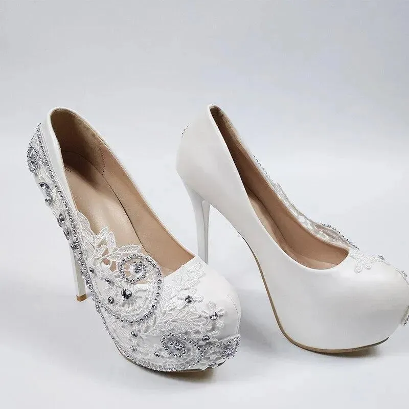High Heel Shoe Chairs Crystal Floral Wedding Pumps Shoes