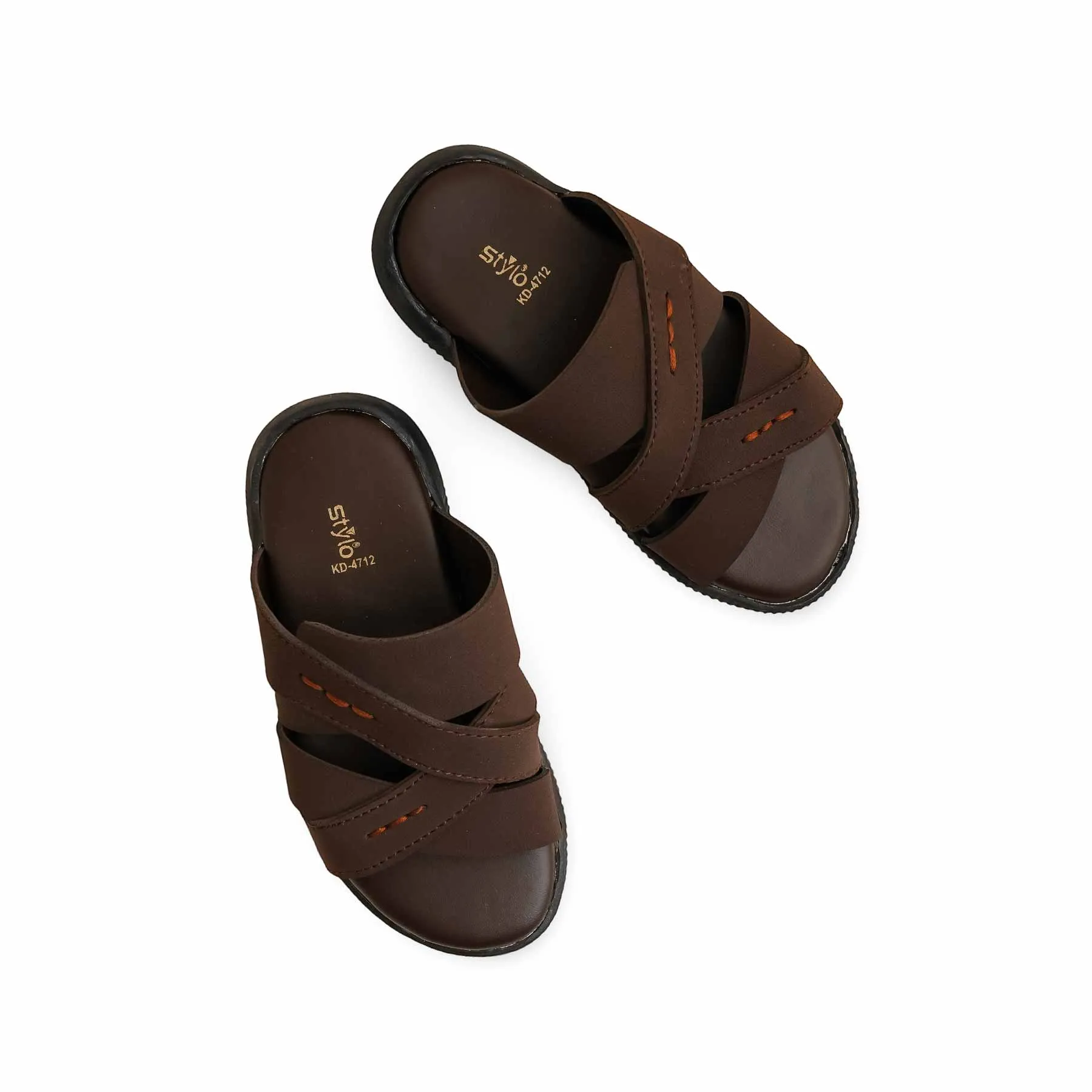 Boys Brown Casual Slipper KD4712 Open Toe Fuzzy Slippers