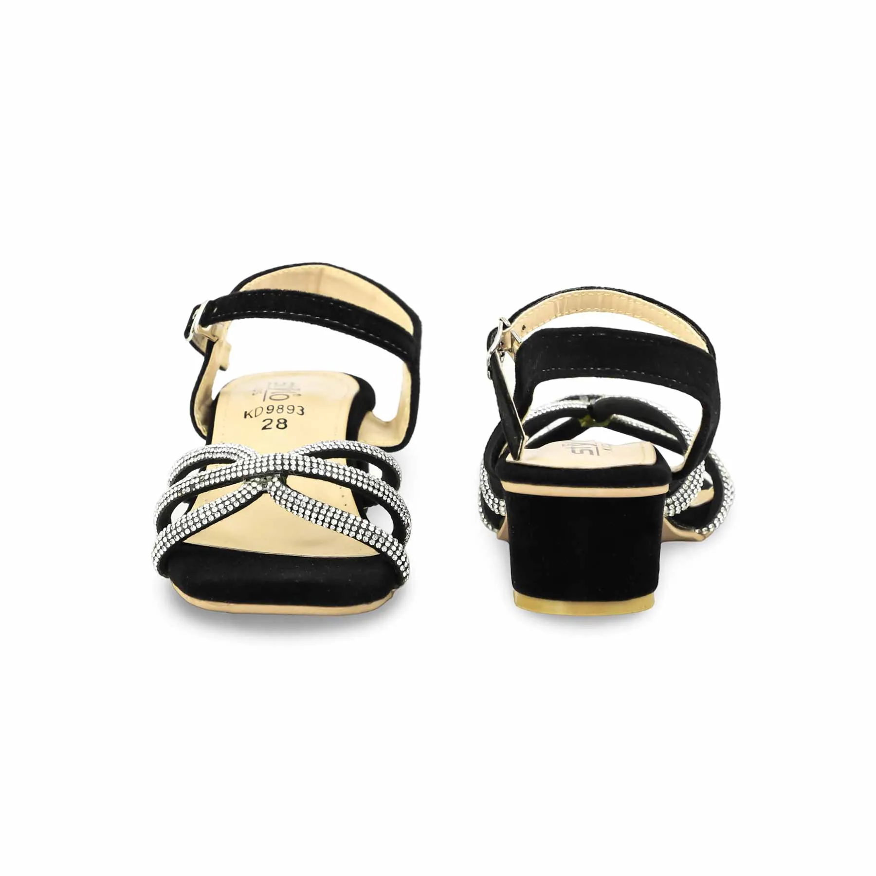 Square Toe Sandals Girls Black Fancy Sandal KD9893