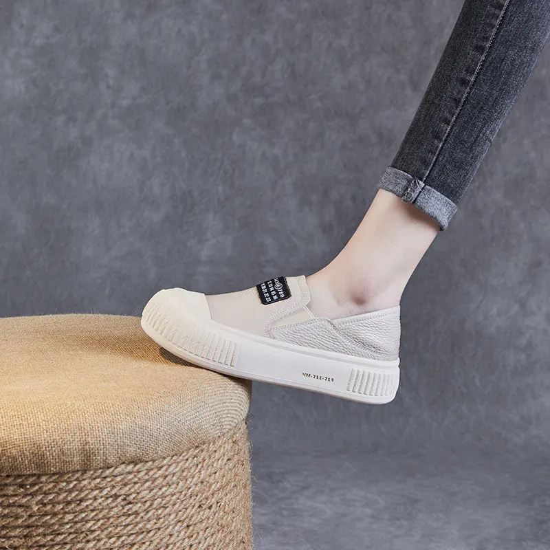 Women Minimalist Leather Thick Soled Flat Casual Shoes Flat Exercise Shoes