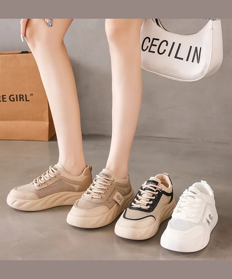 Flat Occasion Shoes Breathable Mesh Lace Up Splicing Black Flat Shoes For Women KJ069