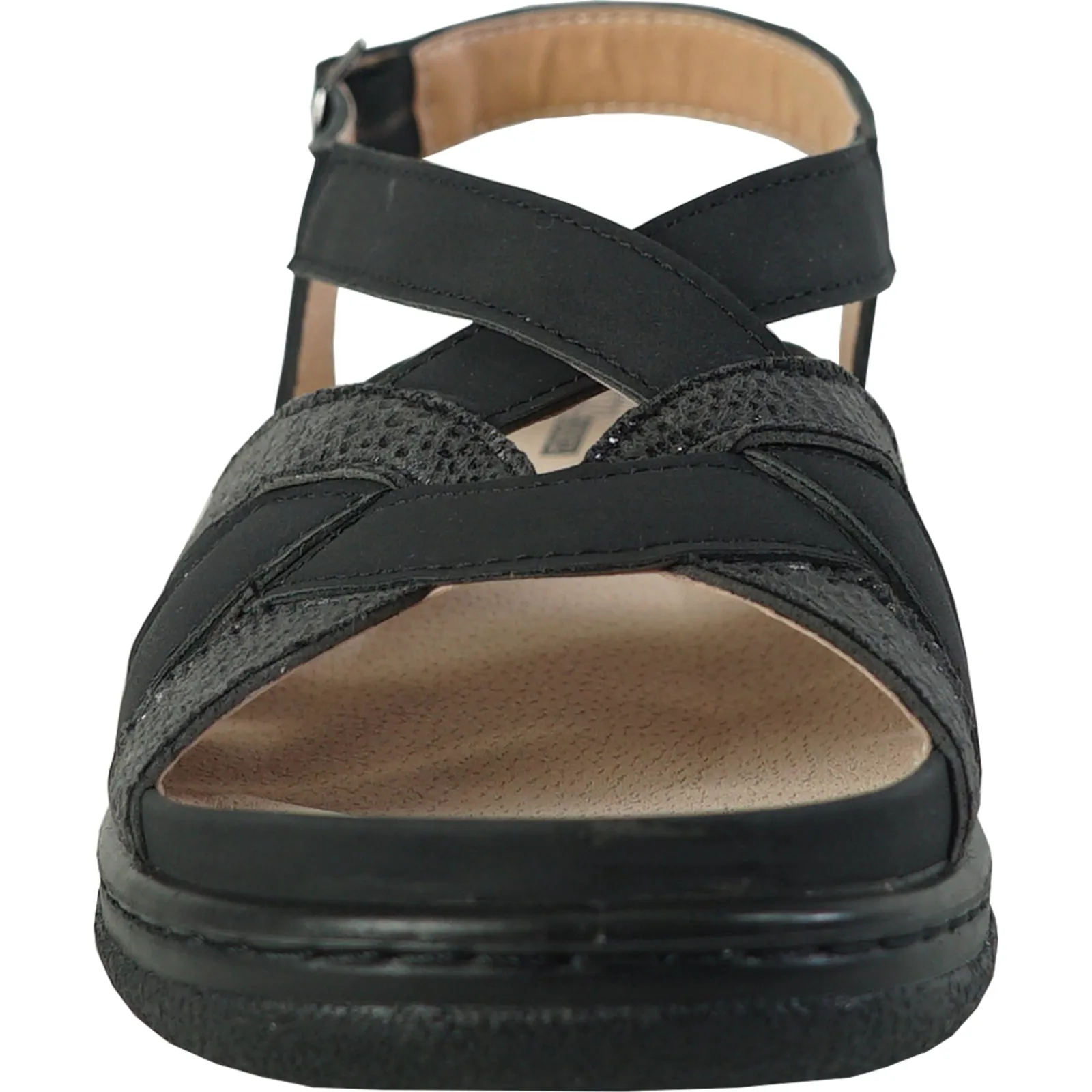 KOZI Women Comfort Casual Sandal OY3130 Wedge Sandal Black  Replaceable Orthopedic Footbed In Ocho Rios