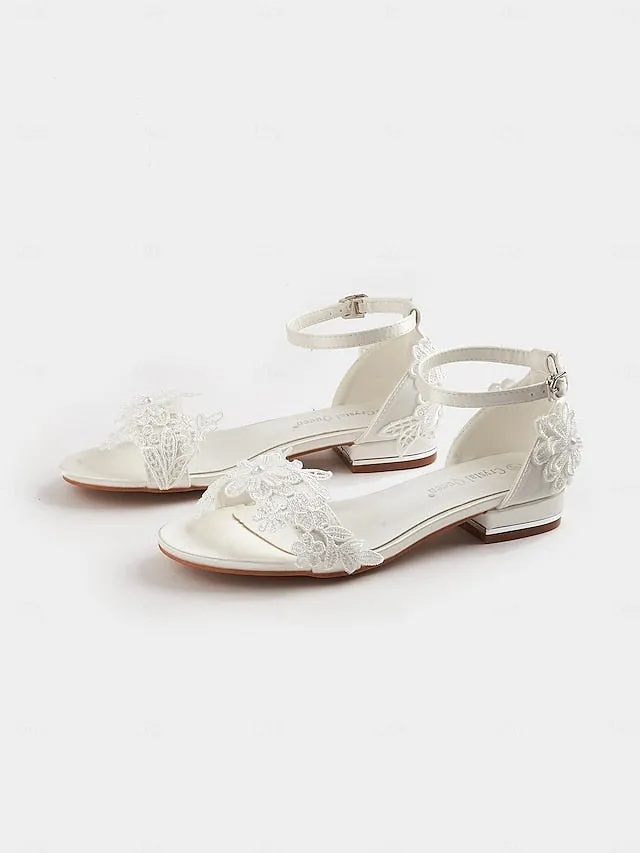 Bridal Lace Sandals Flat Women's Elegant White Wedding  Flat Shoes Vs Cushioned Shoes