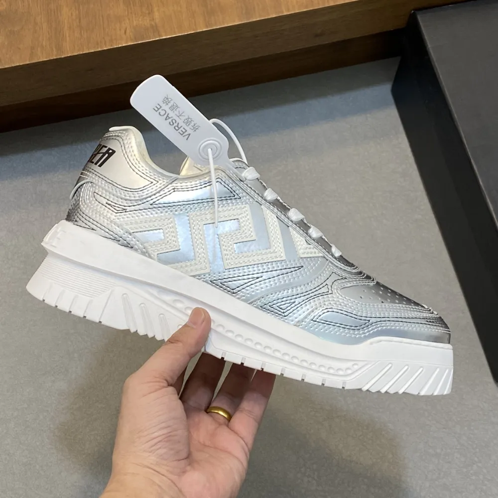 Buy Sneakers Metallic Greca Odissea Sneakers Silver Designer Sneakers for Men