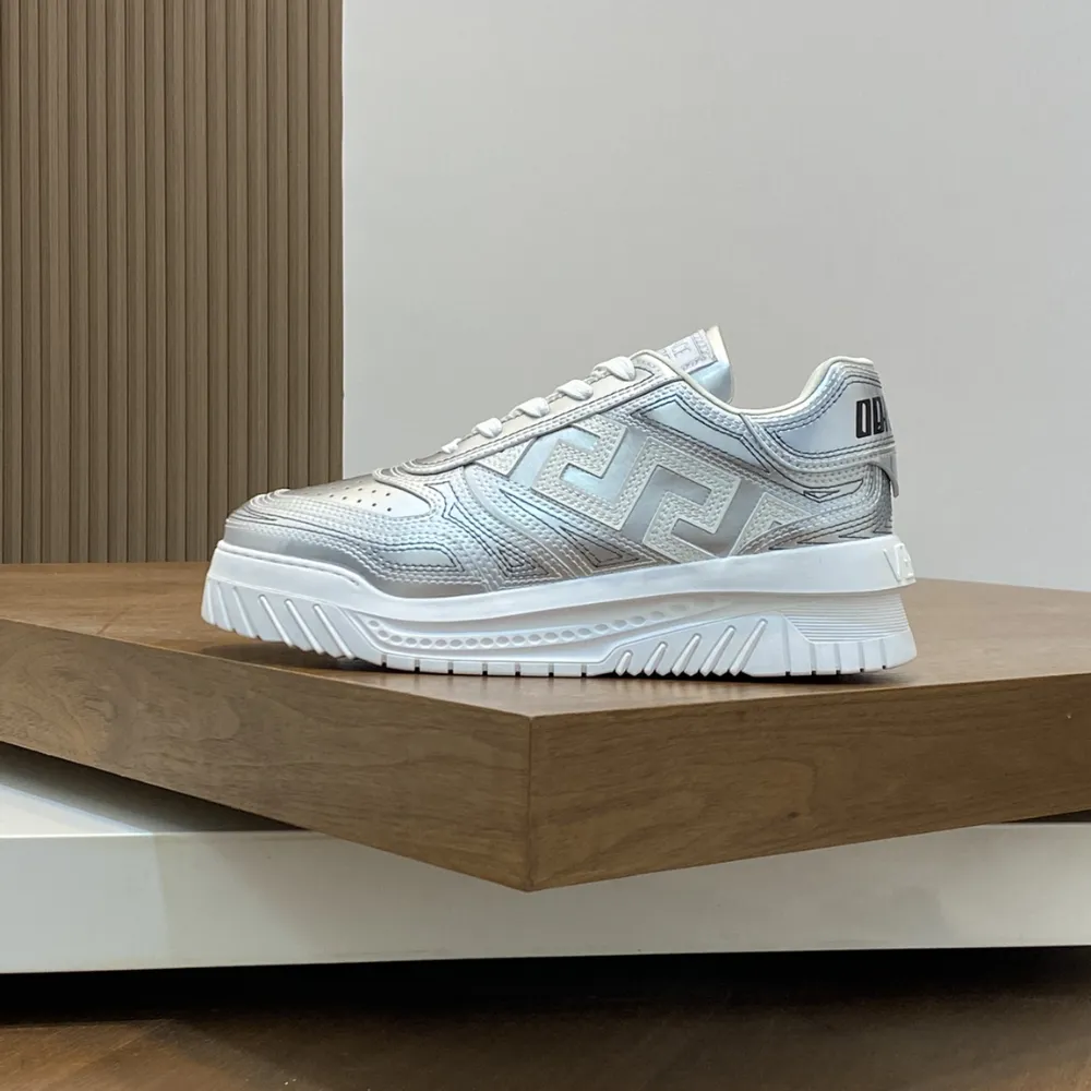 Good Sneakers Metallic Greca Odissea Sneakers Silver Designer Sneakers for Men