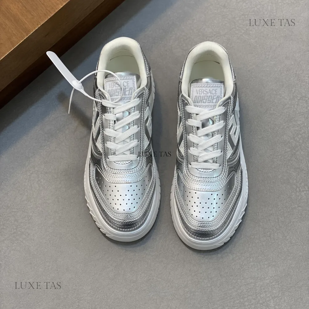 Metallic Greca Odissea Sneakers Silver Designer Sneakers for Men Sneakers To Wear With A Dress