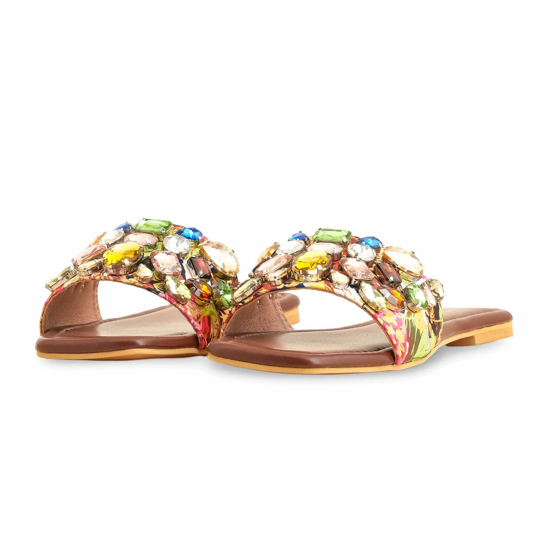 Flat Slides Shoes Brown Fancy Women Slipper FN7939