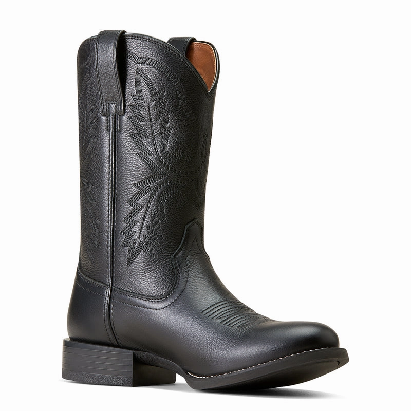 'Ariat' Men's 10" Sport Stratten Western Round Toe - Black Deertan Hand Made Boots