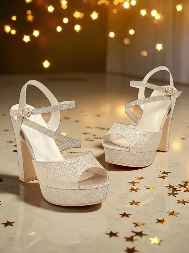 Strap Glitter High with Heel Platform Sandals Ankle Women's Gold High Heel Shoes