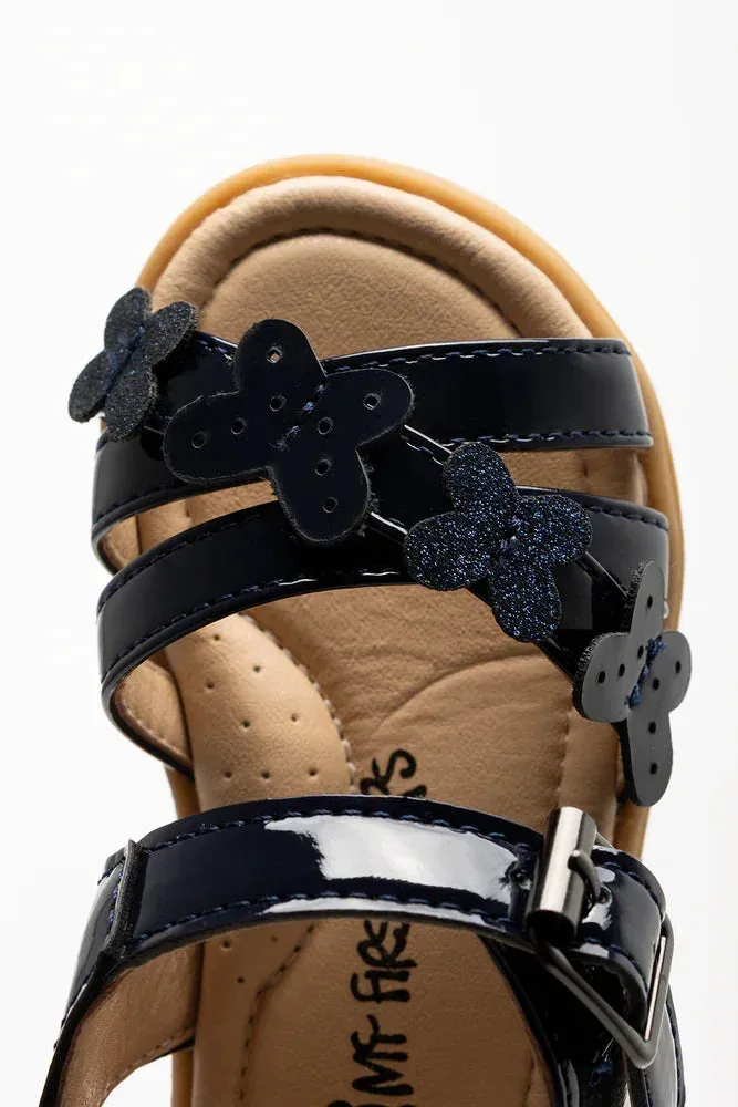 Butterfly Sandals Navy Patent Leather Sandals