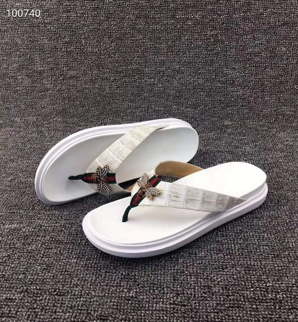 Crocodile Shoes Crocodile Leather Slippers With Bee