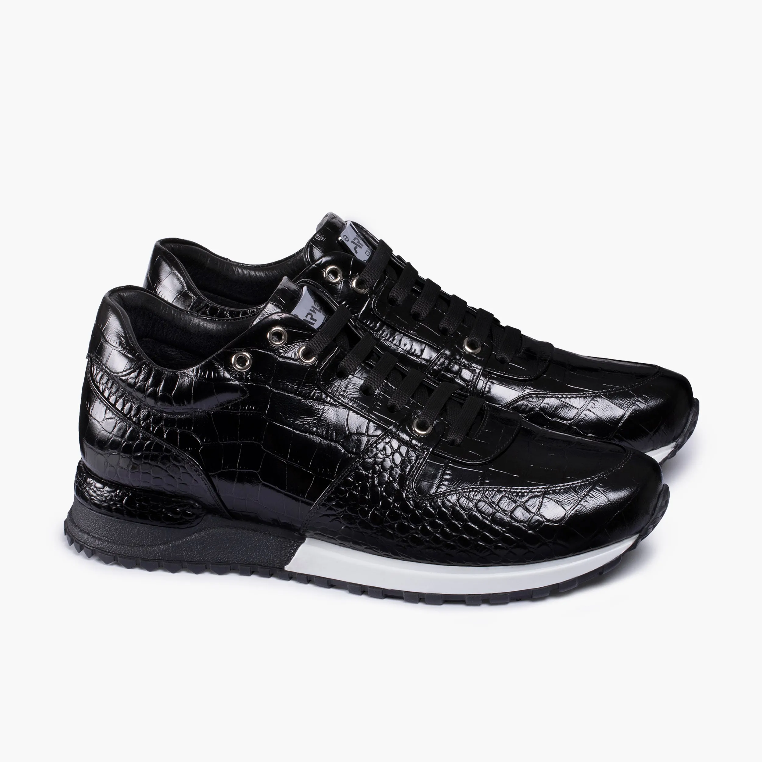 Men's Black Croc-Print Leather Sneaker Stiletto Sneakers