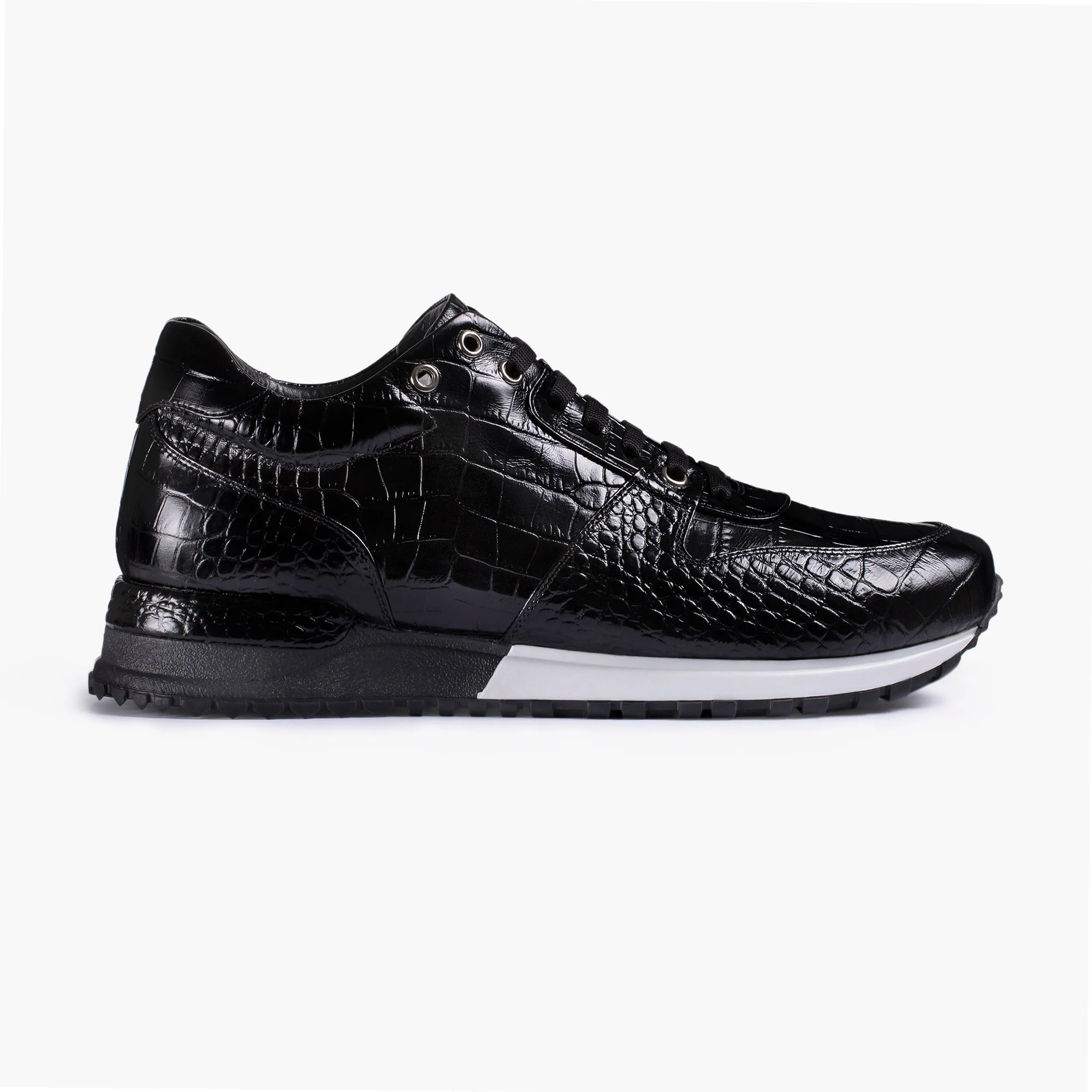 Men's Black Croc-Print Leather Sneaker Asics Retro Sneakers