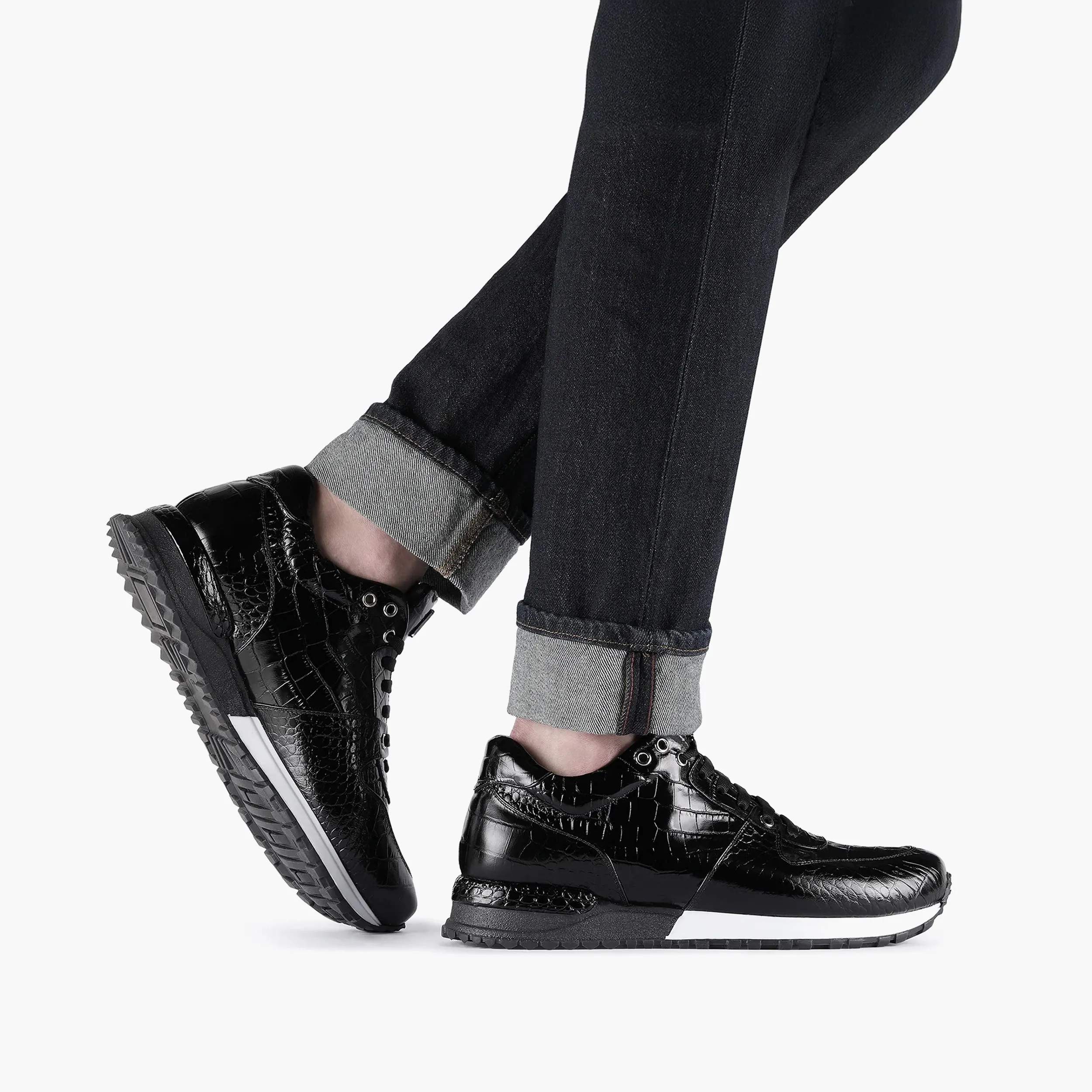 Men's Black Croc-Print Leather Sneaker Ugg Sneakers Sand