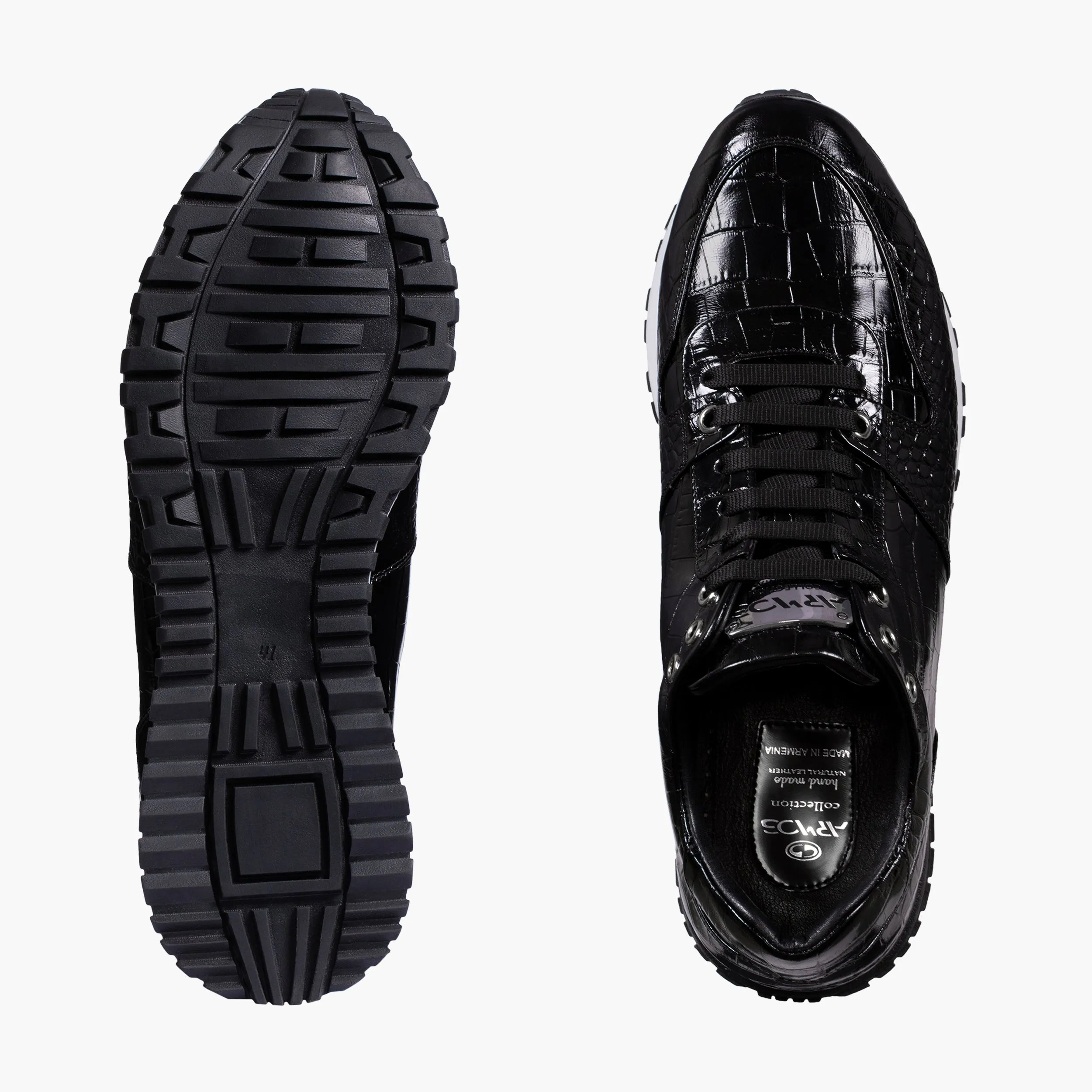 Men's Black Croc-Print Leather Sneaker Maternity Sneakers