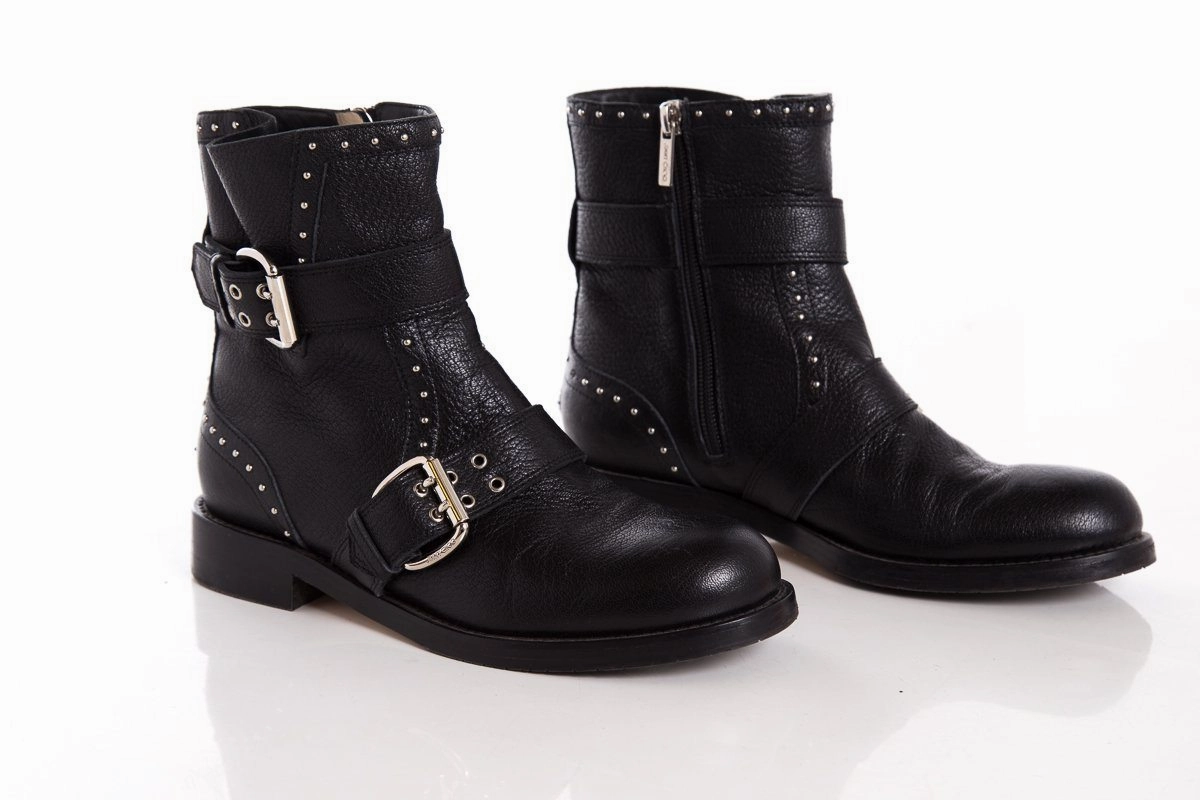 Jimmy Choo Black Leather & Silver Studded Boots SZ 37 Boy Boots