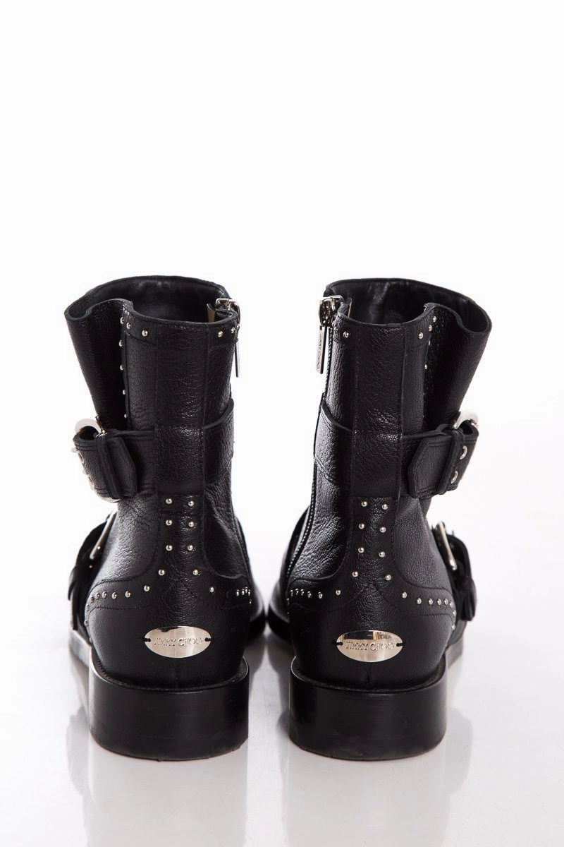 Jimmy Choo Black Leather & Silver Studded Boots SZ 37 Boots Wide Width