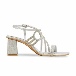 Silver Fancy Sandal For Women FN6180 Long Dress With High Heels