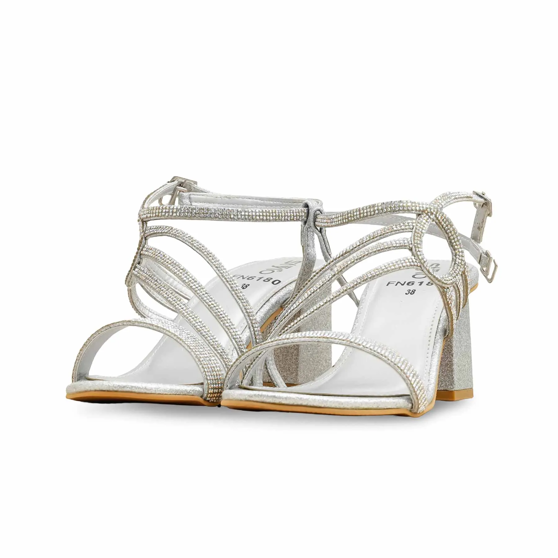 Silver Fancy Sandal For Women FN6180 High Heels Size 9