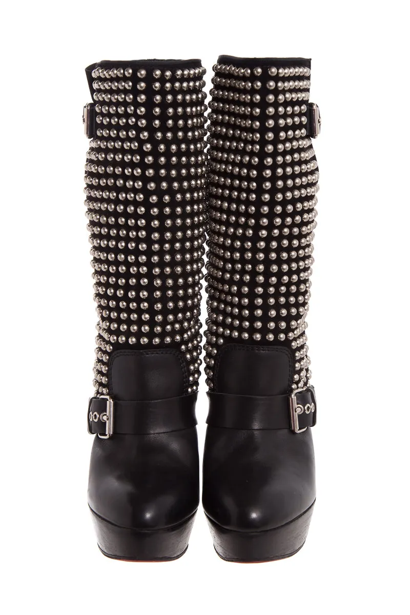 Tall Combat Boots Christian Louboutin Black Patform Studded Boots SZ 40