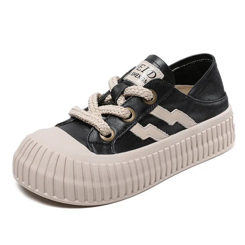 Flat Base Shoes Women Soft Leather Thick Soled Flat Casual Shoes