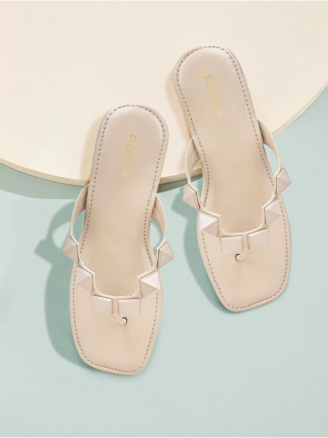 Rocia By Regal Beige Women Square Toe Embellished Wedges Strap High Heels