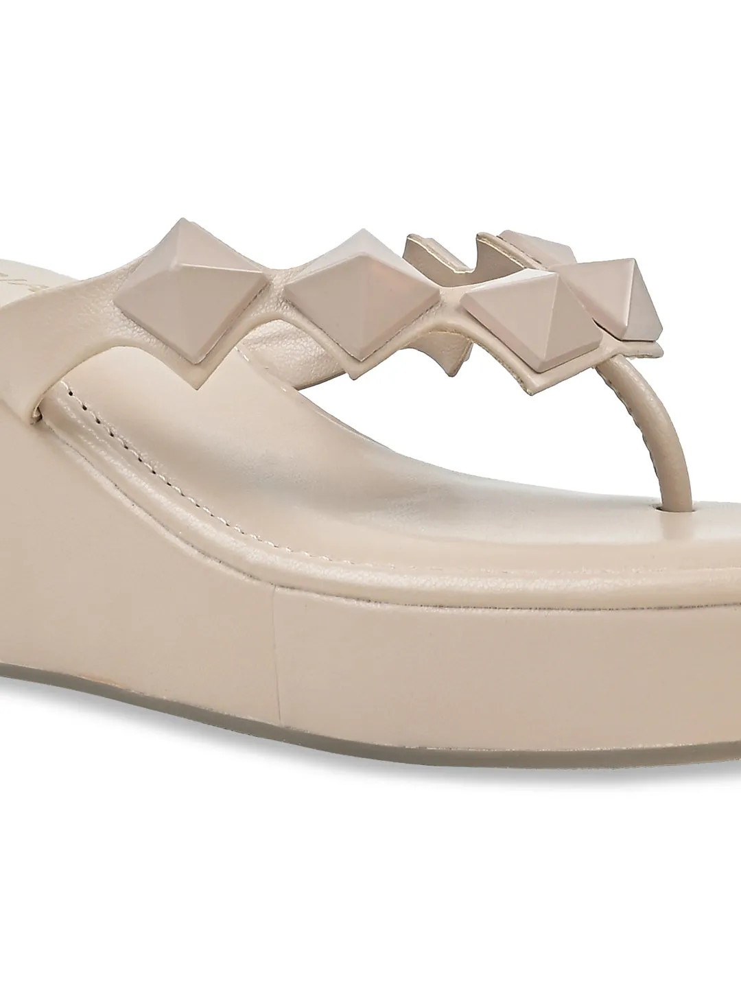 Rocia By Regal Beige Women Square Toe Embellished Wedges High Heels On My Tippy Song