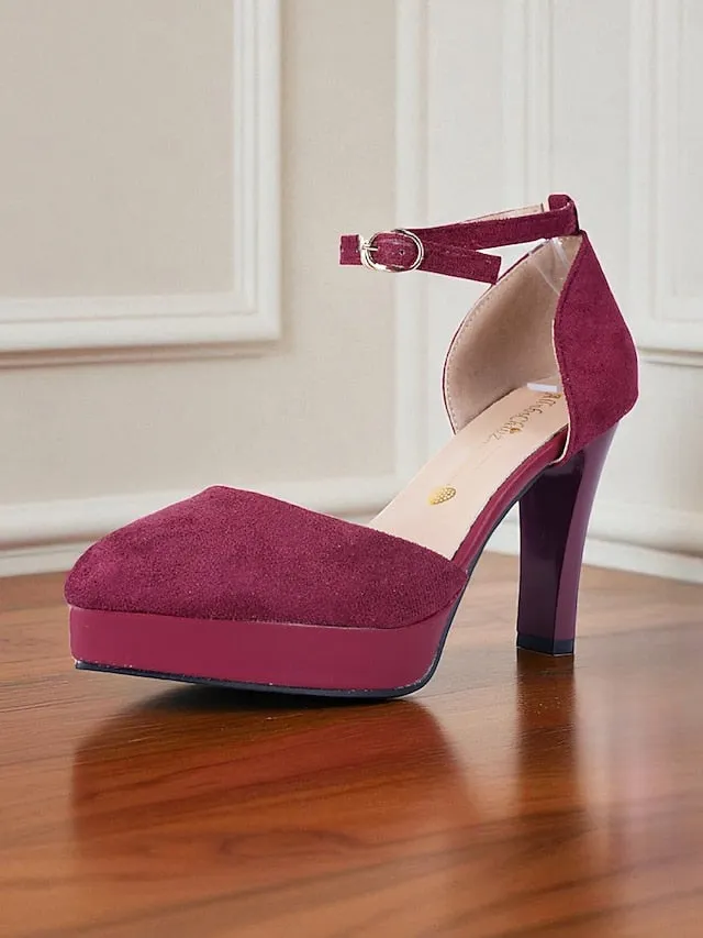 Platform High Strap Women's Burgundy Suede Heel 1950s Ankle