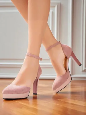 High Heel Sports Shoes Platform High Strap Women's Burgundy Suede Heel 1950s Ankle