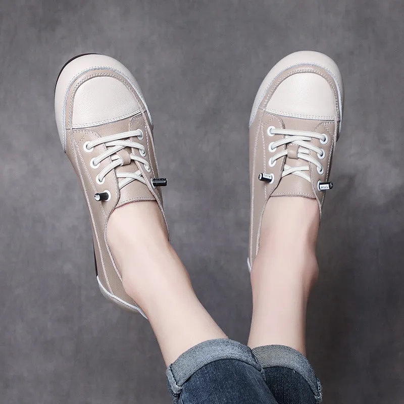 Jellypop Flat Shoes Women's Fashion Quilted Leather Low Top Flat Casual Shoes