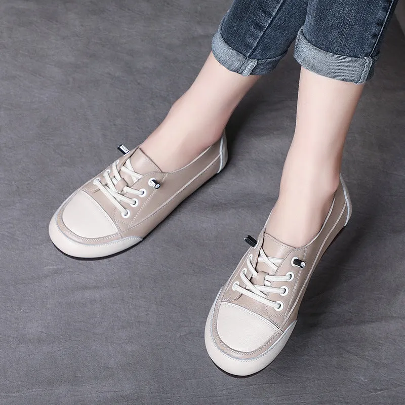 Flat Shoes For Skirts Women's Fashion Quilted Leather Low Top Flat Casual Shoes