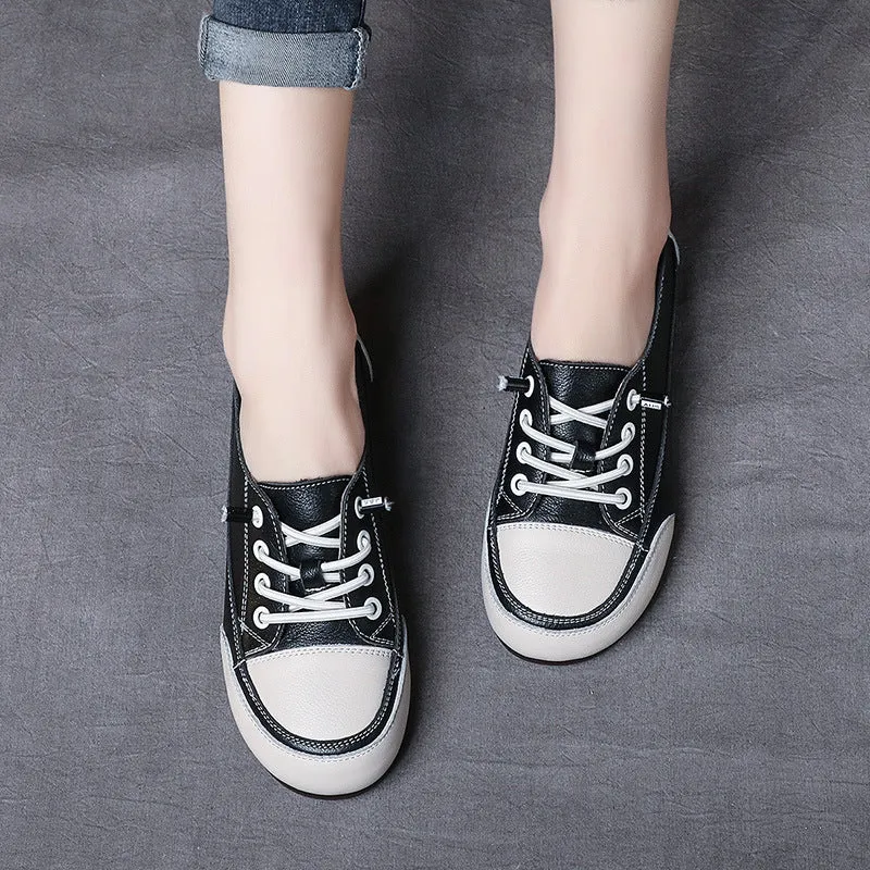 Women's Fashion Quilted Leather Low Top Flat Casual Shoes Best Golf Shoes Flat Wide Feet