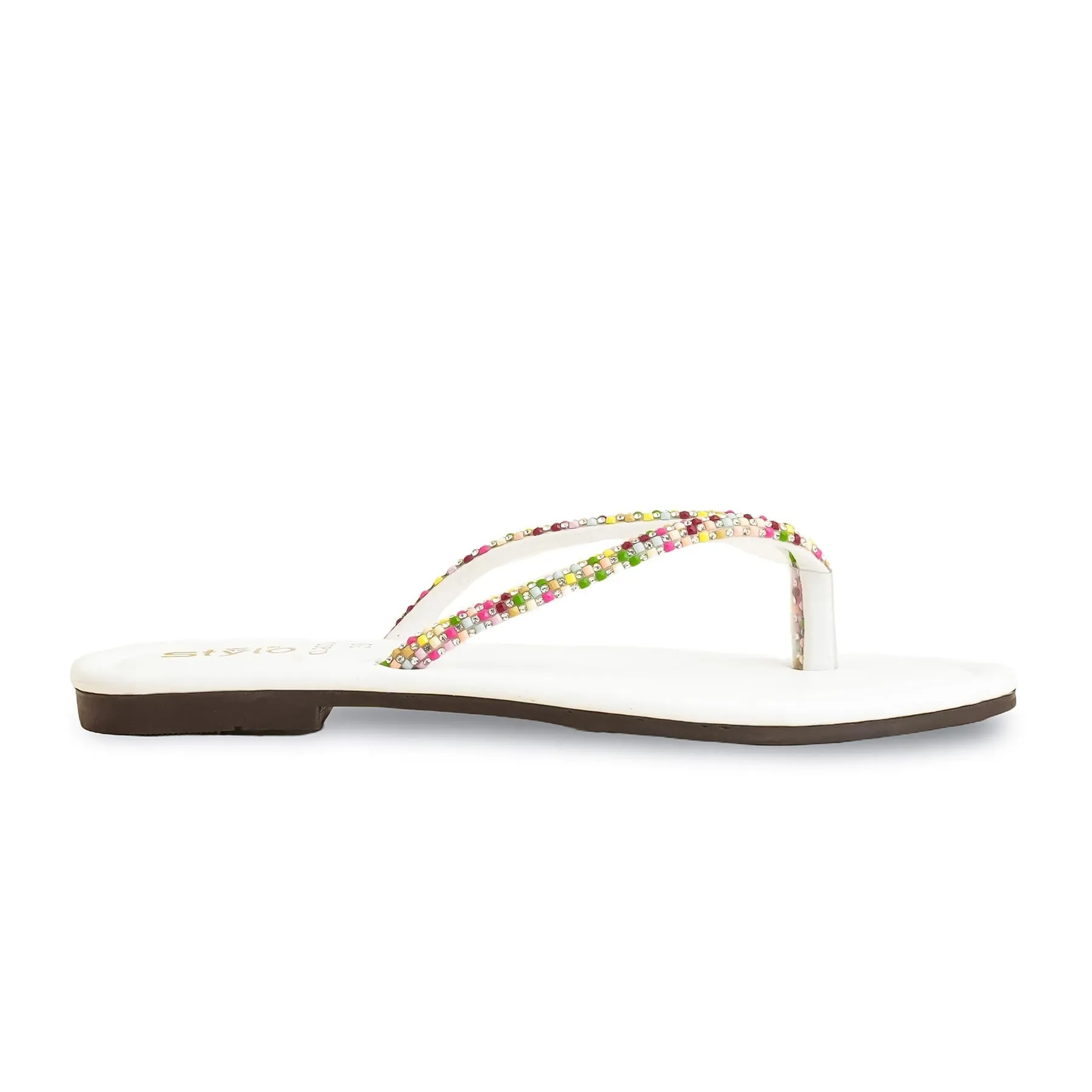 Glitter Shoes Flats White Casual Chappal For Women CL2030