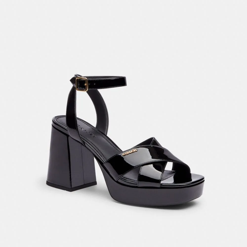 Coach Block Heel Sandal Black Fabric Sandals