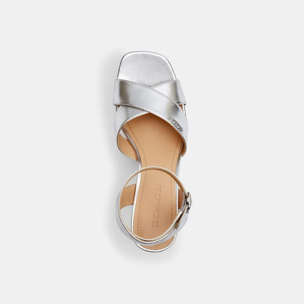 Coach Block Heel Sandal Metallic Silver Fall Sandals