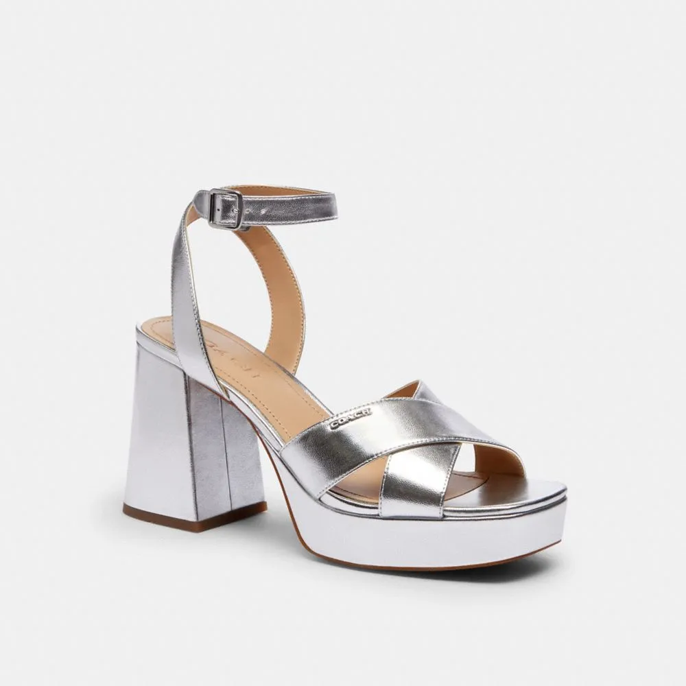 Coach Block Heel Sandal Metallic Silver Locations Map