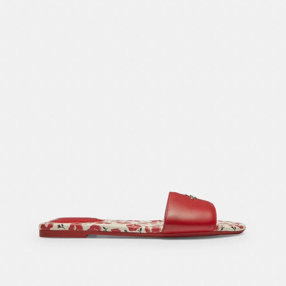 Coach Slide Sandal With Floral Print Bold Red Cushionable Sandals