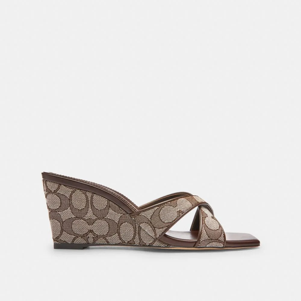 Coach Wedge Sandal In Signature Jacquard Oak Maple Sandals For Arch Support And Walking