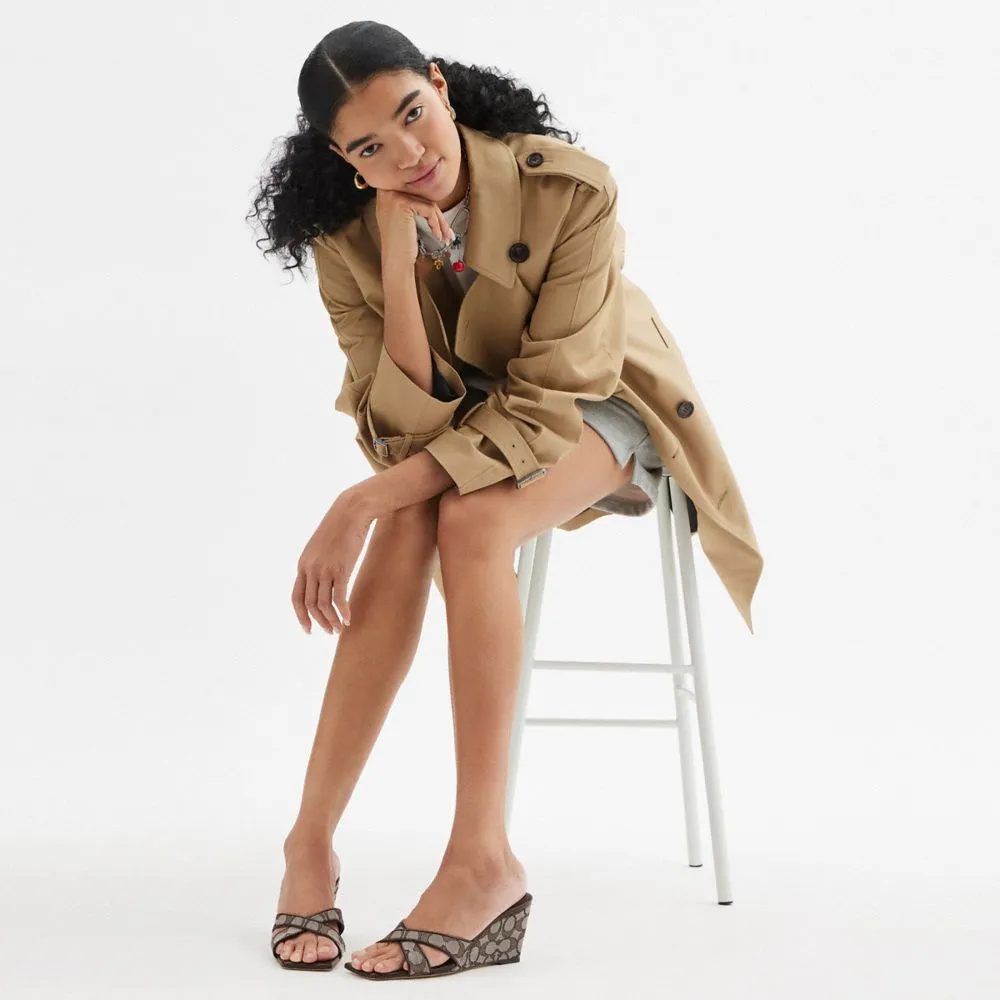 Flip Flops To Sandals Coach Wedge Sandal In Signature Jacquard Oak Maple