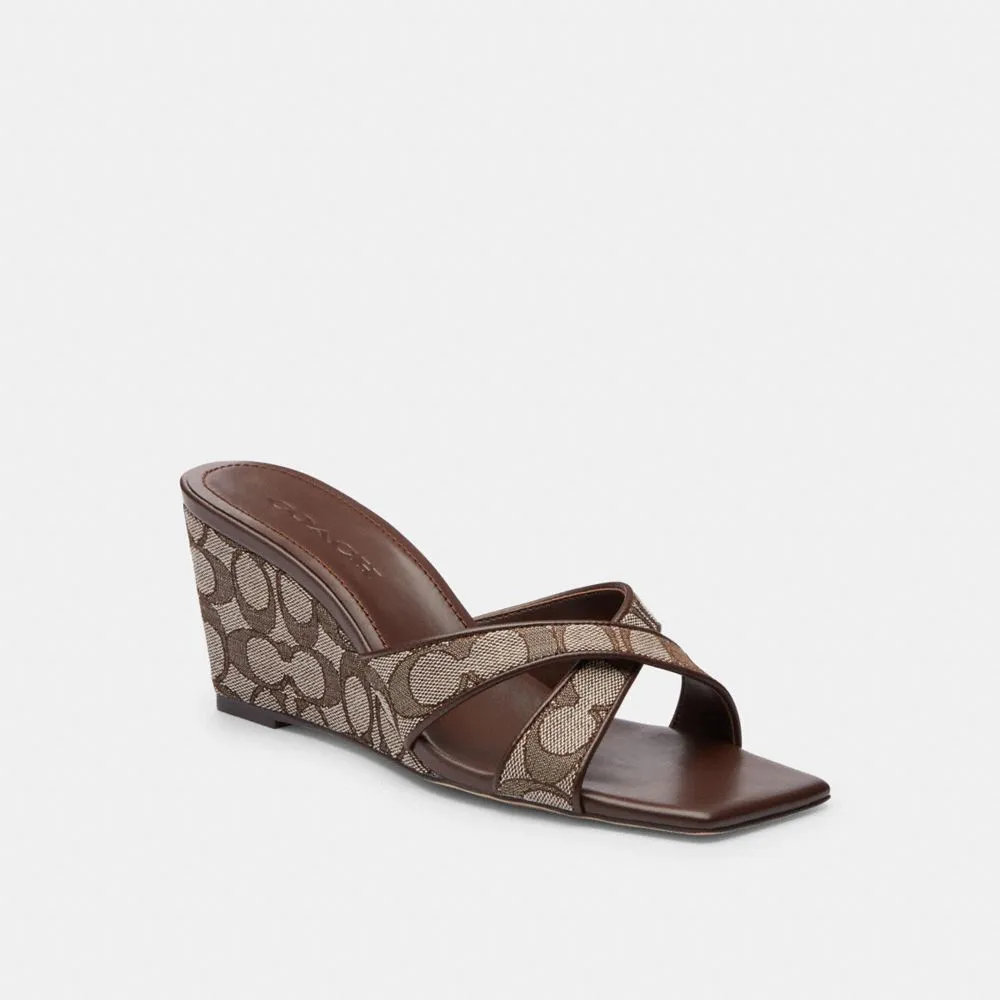 Coach Wedge Sandal In Signature Jacquard Oak Maple Tirra Sandals