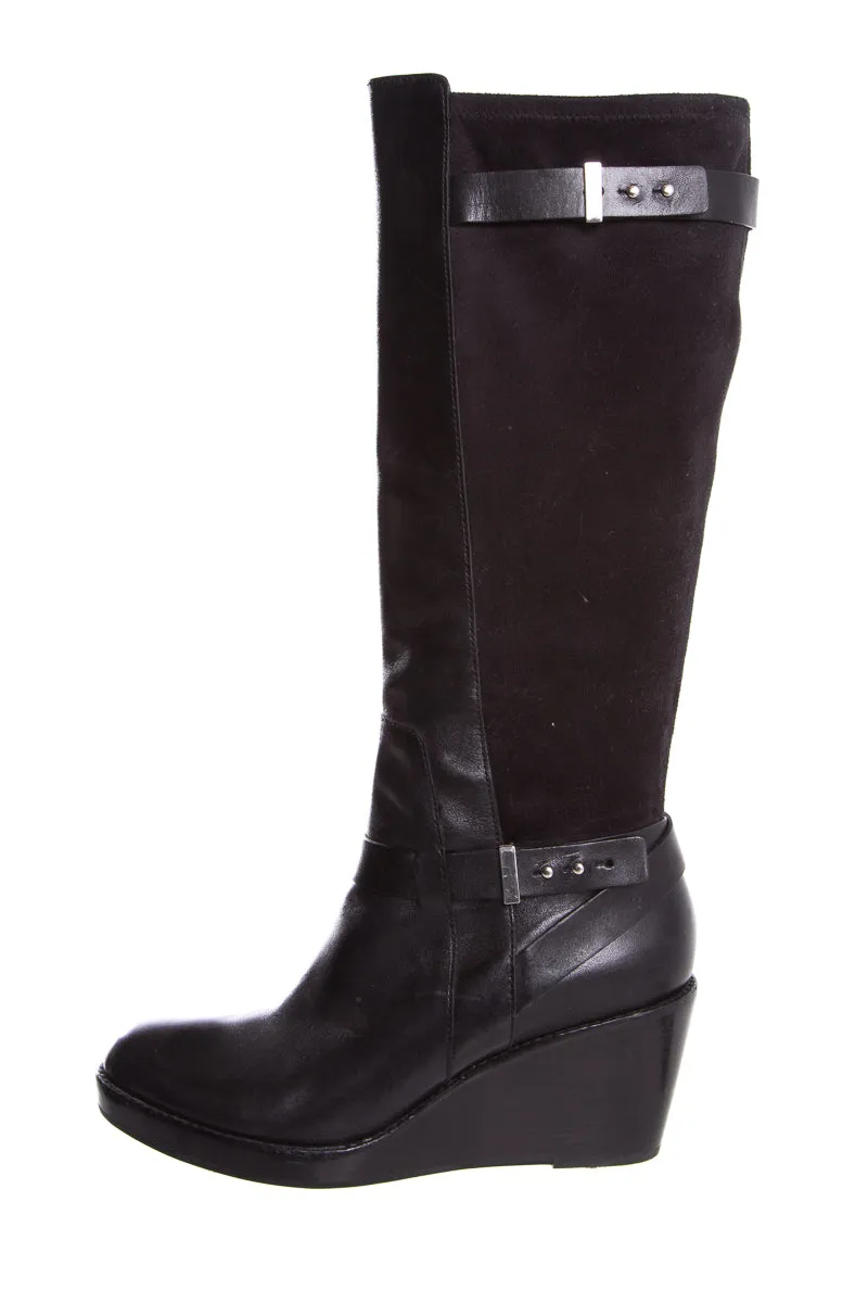 Cole Haan Black Wedge Boots SZ 10 Slim Calf Boots
