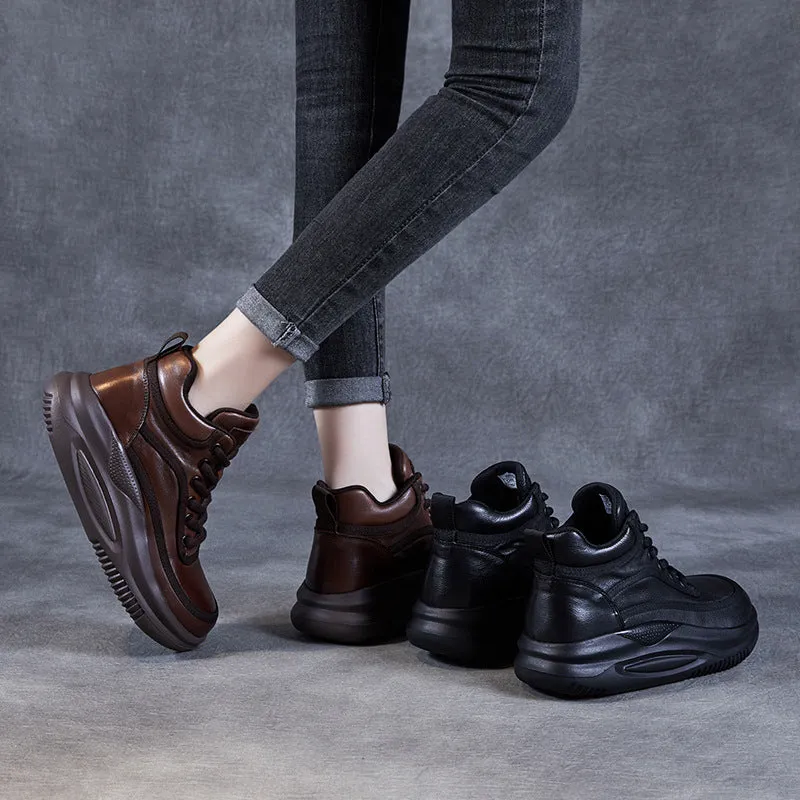 High Heel Of Italy Women Retro Leather High-Top Thick Soled Casual Shoes