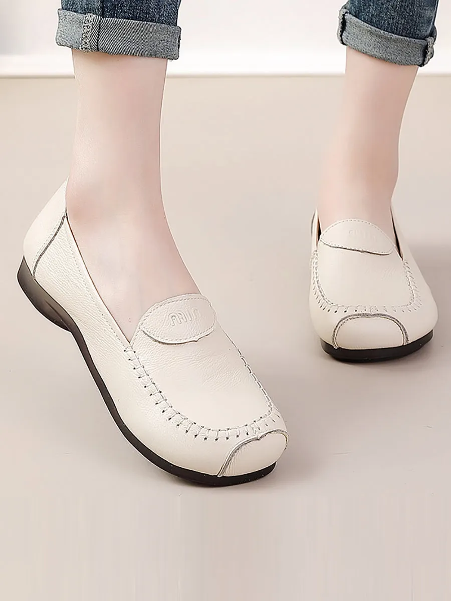 Women Summer Soft Leather Solid Stitching Flat Shoes PP1031 Flat Covered Shoes