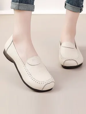 Women Summer Soft Leather Solid Stitching Flat Shoes PP1031 Slip Resistant Shoes For Flat Feet