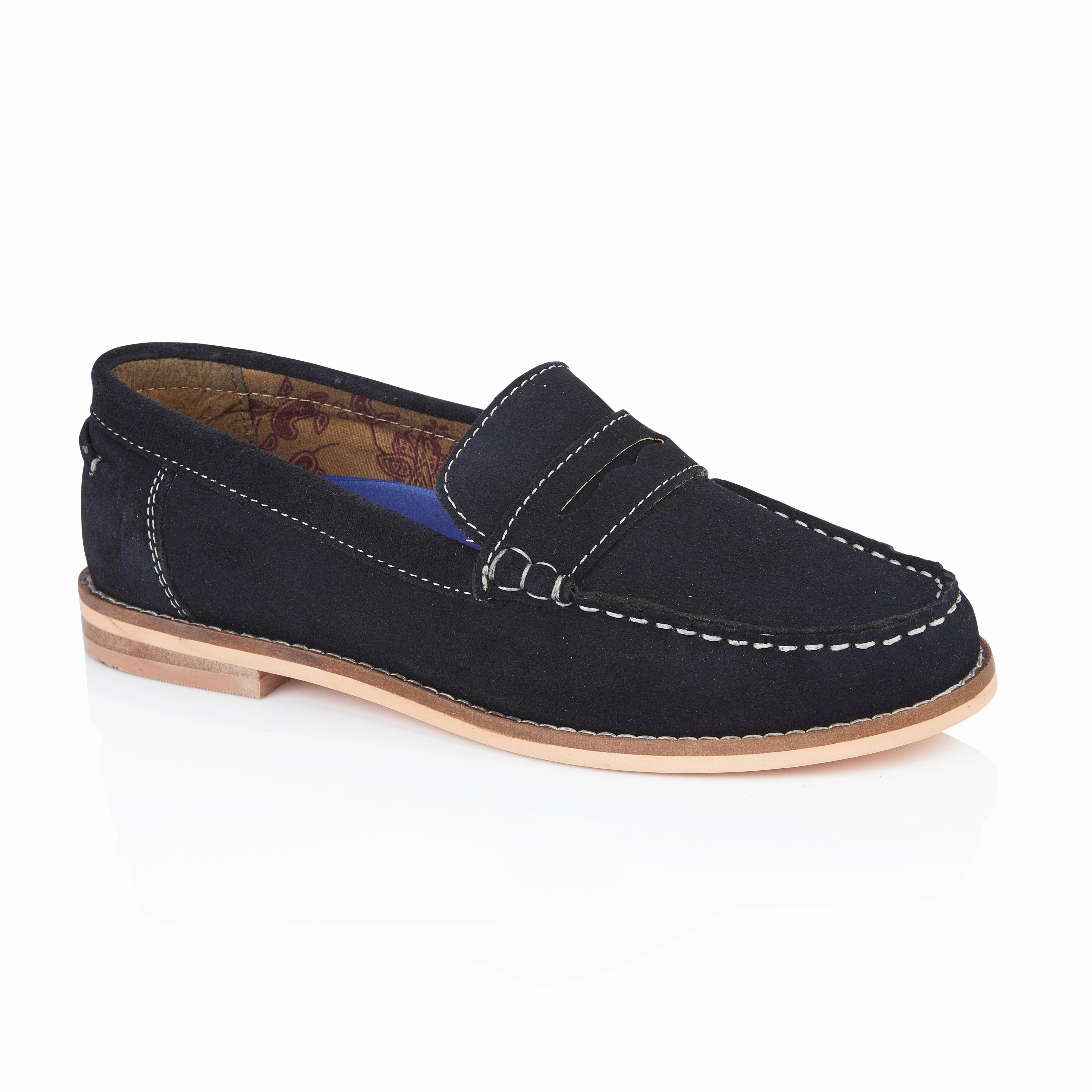 Ellie Suede Leather Slip On Deck Shoes - Navy Loafers Velvet